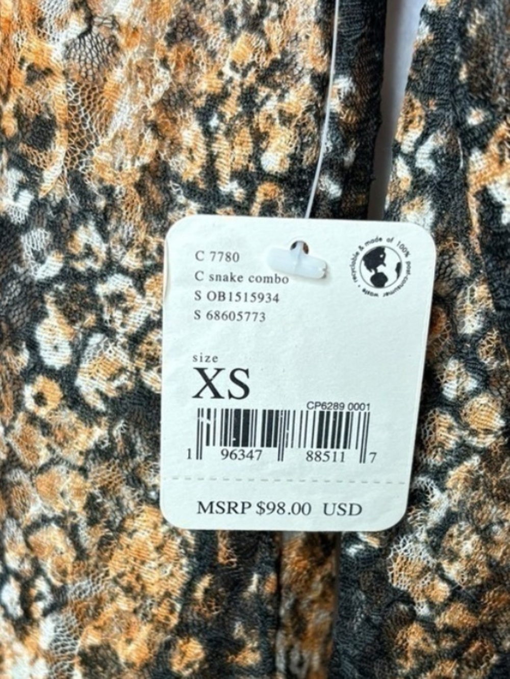 NWT Free People Oversized XS Out For The Night Top Sheer Lace Snake Animal Print - Picture 6 of 8